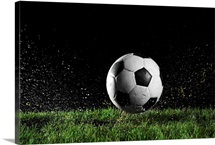 Soccer ball in motion over grass