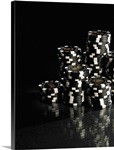 Stacks of black and white gambling chips, close-up