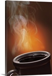 Steaming cup of coffee