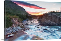 Sunrise overlooking Swiftcurrent Creek at Many Glacier area of Glacier National Park.