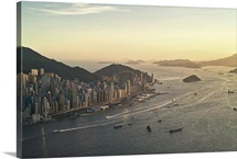 Sunset of Hong Kong Victoria harbor.