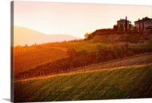 Sunsets over ideallic looking villa in Tuscanny, Italy.