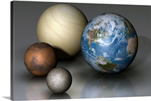 The four terrestrial planets compared in scale