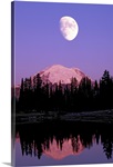 Tipsoo Lake and full moon at Mount Rainier National Park, Washington