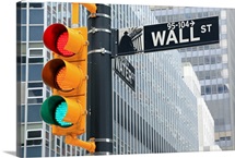 Traffic light and Wall Street sign, New York City, USA
