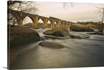 Train cruising over James river in Richmond, Virginia.