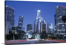 USA, California, Los Angeles, downtown at night (long exposure)