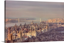 View of George Washington Bridge and Upper Manhattan on winter afternoon.
