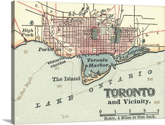 Toronto Vintage Map Photo Canvas Print Great Big Canvas