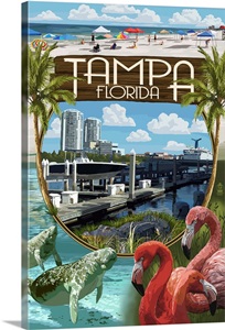 Tampa Florida Montage Retro Travel Poster Photo Canvas
