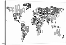 Country Names World Map, Black and White