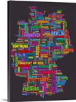 German Cities Text Map, Multicolor on Grey