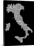 Italian Cities Text Map, Black and White