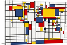 World Map Abstract Mondrian Style