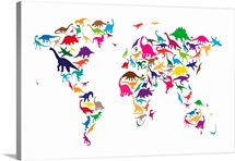 World Map Dinosaurs, Multicolor