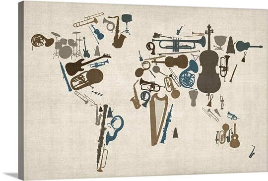 World map made up of Musical Instruments
