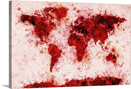 World Map Paint Splashes Red