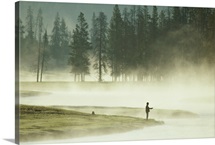 Fishermen in the morning mist on the Madison River, Yellowstone National Park, Wyoming