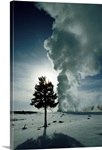 Old Faithful geyser erupting in winter, Yellowstone National Park, Wyoming