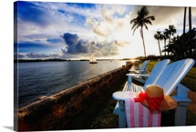 Hamilton Bay Sunset with Lounge Chairs, Bermuda