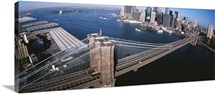 Aerial Brooklyn Bridge Lower Manhattan New York NY