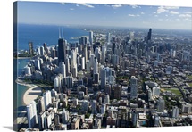 Aerial view of a city, Lake Michigan, Chicago, Cook County, Illinois