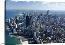 Aerial view of a city, Lake Michigan, Chicago, Cook County, Illinois