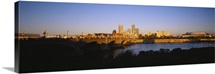 Bridge over a river with skyscrapers in the background, White River, Indianapolis, Indiana