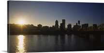 Buildings along the waterfront at sunset, Willamette River, Portland, Oregon