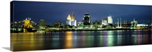 Buildings at the waterfront lit up at night, Ohio River, Cincinnati, Ohio