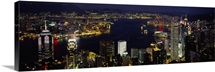 Buildings illuminated at night, Hong Kong