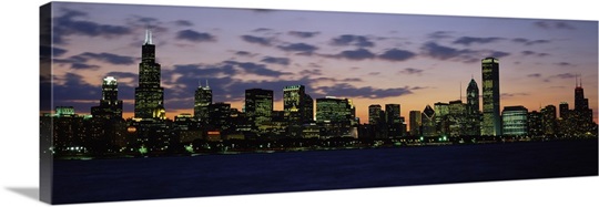 Buildings in a city at dusk, Chicago, Illinois