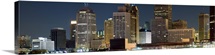 Buildings in a city lit up at night, Detroit River, Detroit, Michigan,