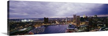 Buildings lit up at dusk, Baltimore, Maryland