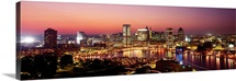 Buildings lit up at dusk, Baltimore, Maryland