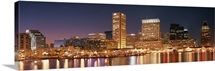 Buildings lit up at dusk, Baltimore, Maryland