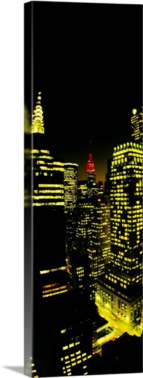 Buildings lit up at night, Empire State Building, Chrysler Building, Manhattan, New York City, New York State