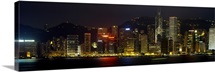 Buildings lit up at night, Hong Kong, China