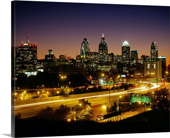 Buildings lit up at night, Philadelphia, Pennsylvania