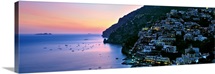 Buildings lit up at night, Positano, Amalfi, Amalfi Coast, Campania, Italy