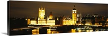 Buildings lit up at night, Westminster Bridge, Big Ben, Houses Of Parliament, Westminster, London, England