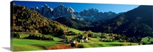 Buildings on a landscape, Dolomites, Funes Valley, Le Odle, Santa Maddalena, Tyrol, Italy