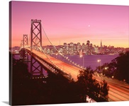 California, San Francisco, Bay Bridge at dusk