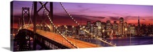 California, San Francisco, Bay Bridge illuminated at night