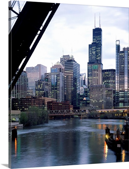 City at the waterfront, Chicago River, Chicago, Cook County, Illinois,