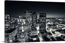 City lit up at dusk, Custom House Tower, McKinley Square, Boston, Massachusetts