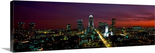 City lit up at night Indianapolis Marion County Indiana