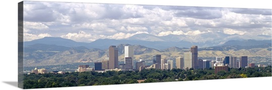 Clouds over skyline and mountains, Denver, Colorado