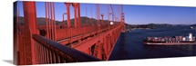 Container ship passing under a suspension bridge Golden Gate Bridge San Francisco Bay San Francisco California