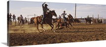 Cowboys roping a calf, North Dakota